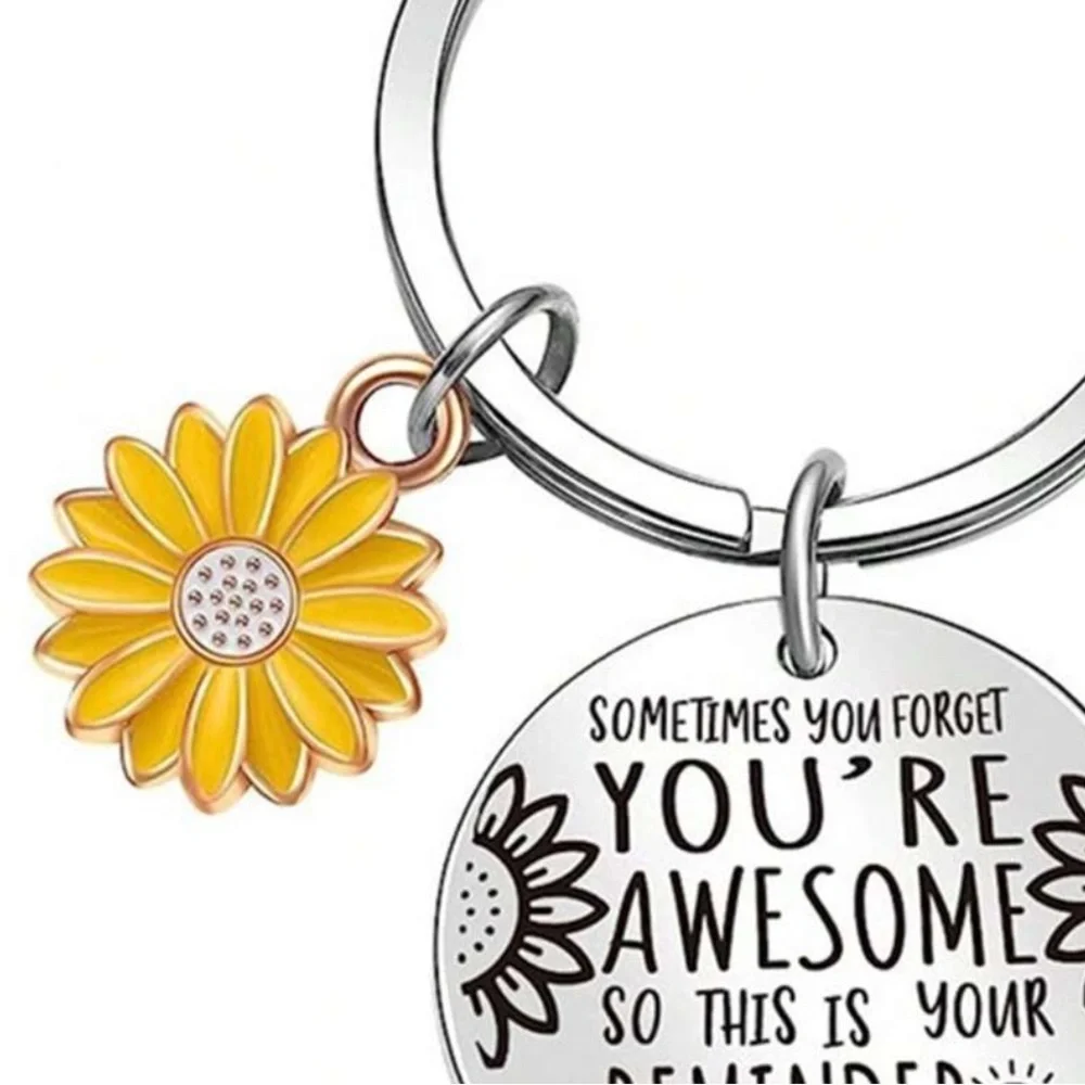 Motivational Super Cute Silver Keychain with Yellow Flower Charm​​